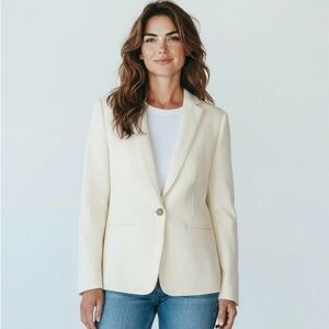 Ann‎ Taylor Cream Women's Blazer whale Corduroy One Button Lined warm